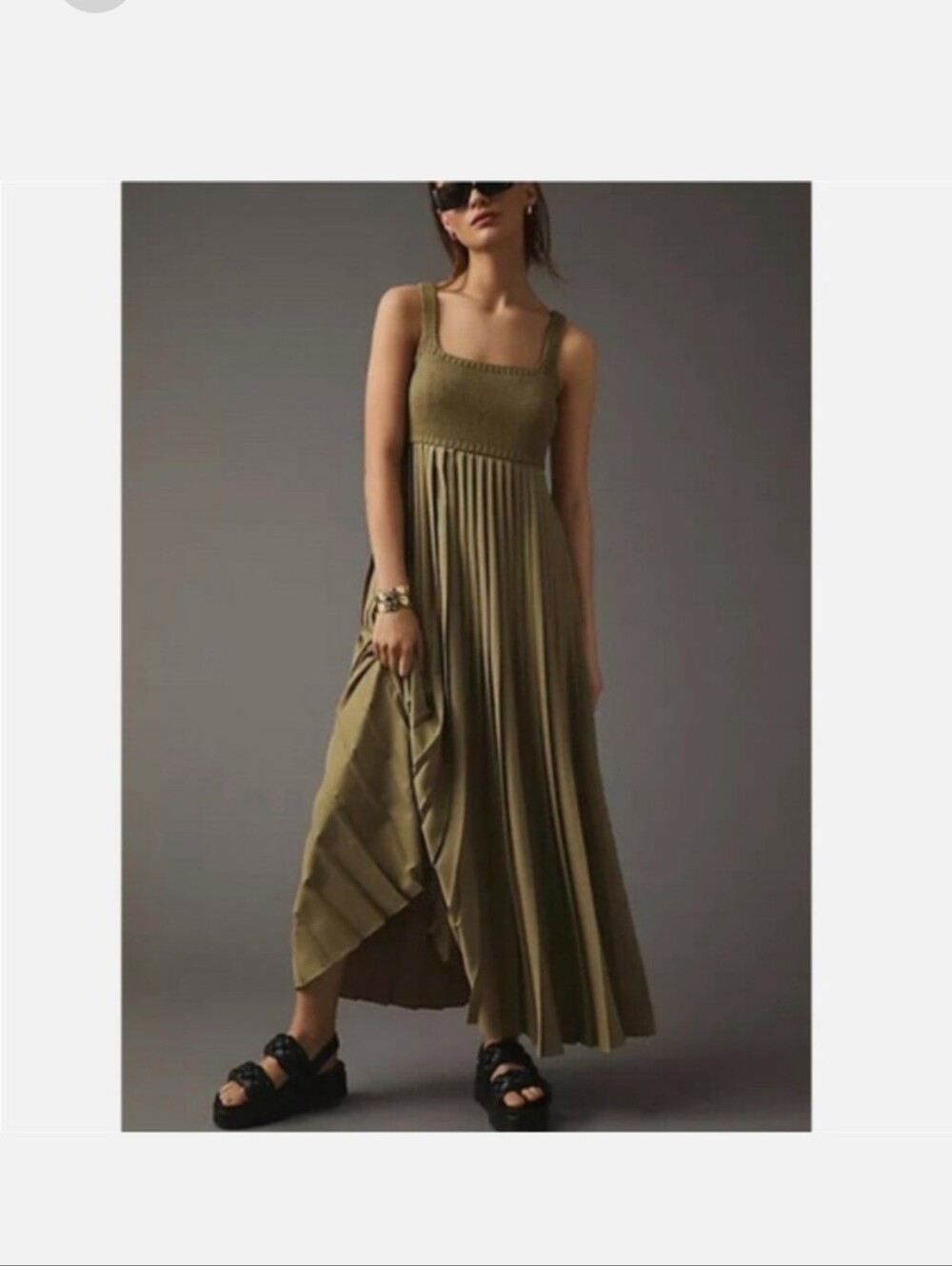 Anthropologie Mare Mare Green Pleated Maxi Dress Sz L Wedding